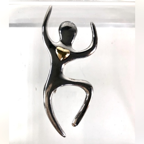 💝MCM VINTAGE ZEALANDIA STERLING SILVER SIGNED 925 BROOCH PIN GOLD VERMEIL HEART - Picture 1 of 11